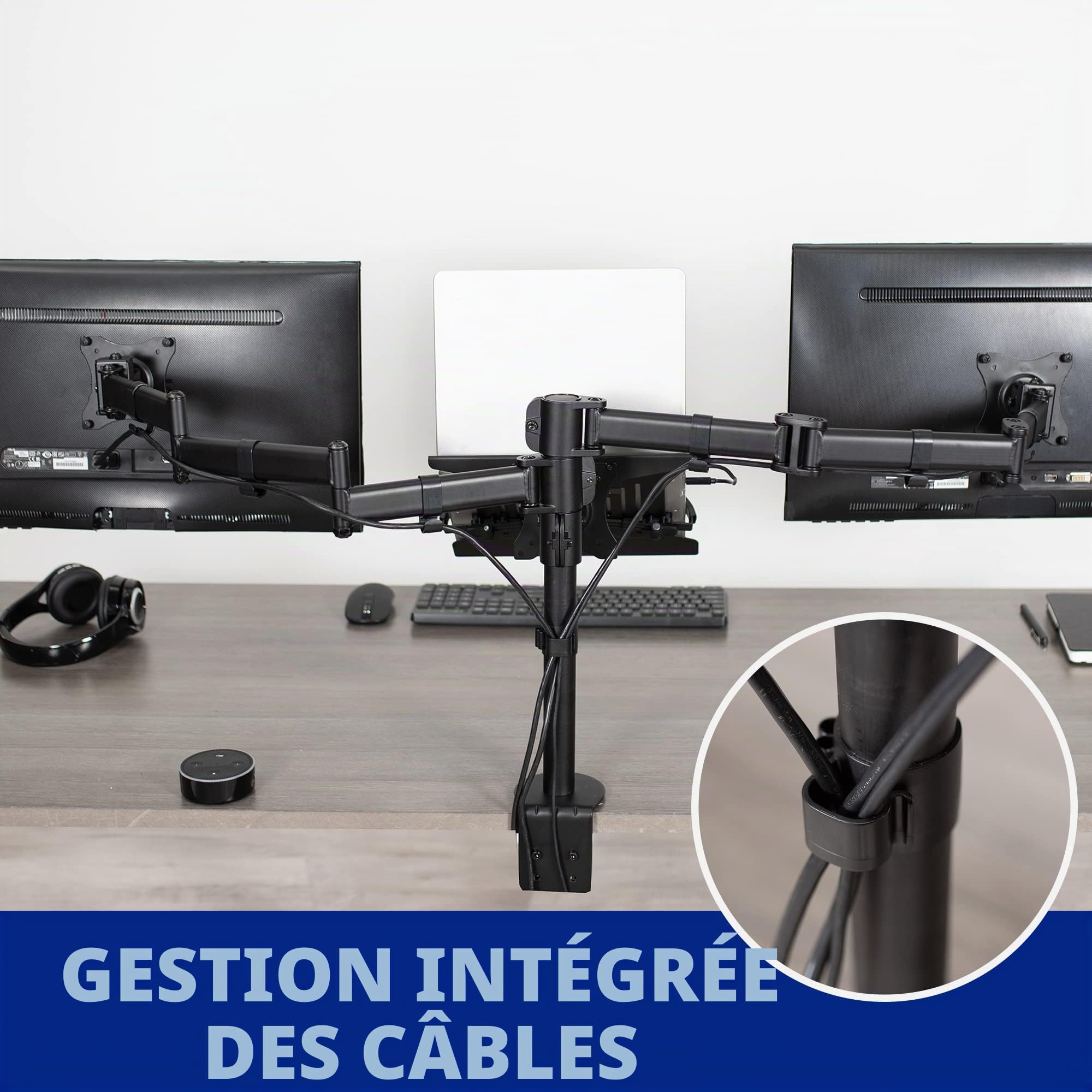 Vivo Support Double écran + Support pour Ordinateur Portable de 13 à 27" et Ordinateurs Portables de 10 à 15,6", Triple écran, Bras articulés, Noir, STAND-V013L