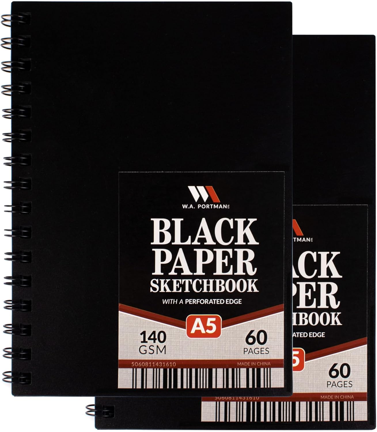 W.A. Portman 2 Pack Black Paper Sketchbook A5 (6" x 8.25