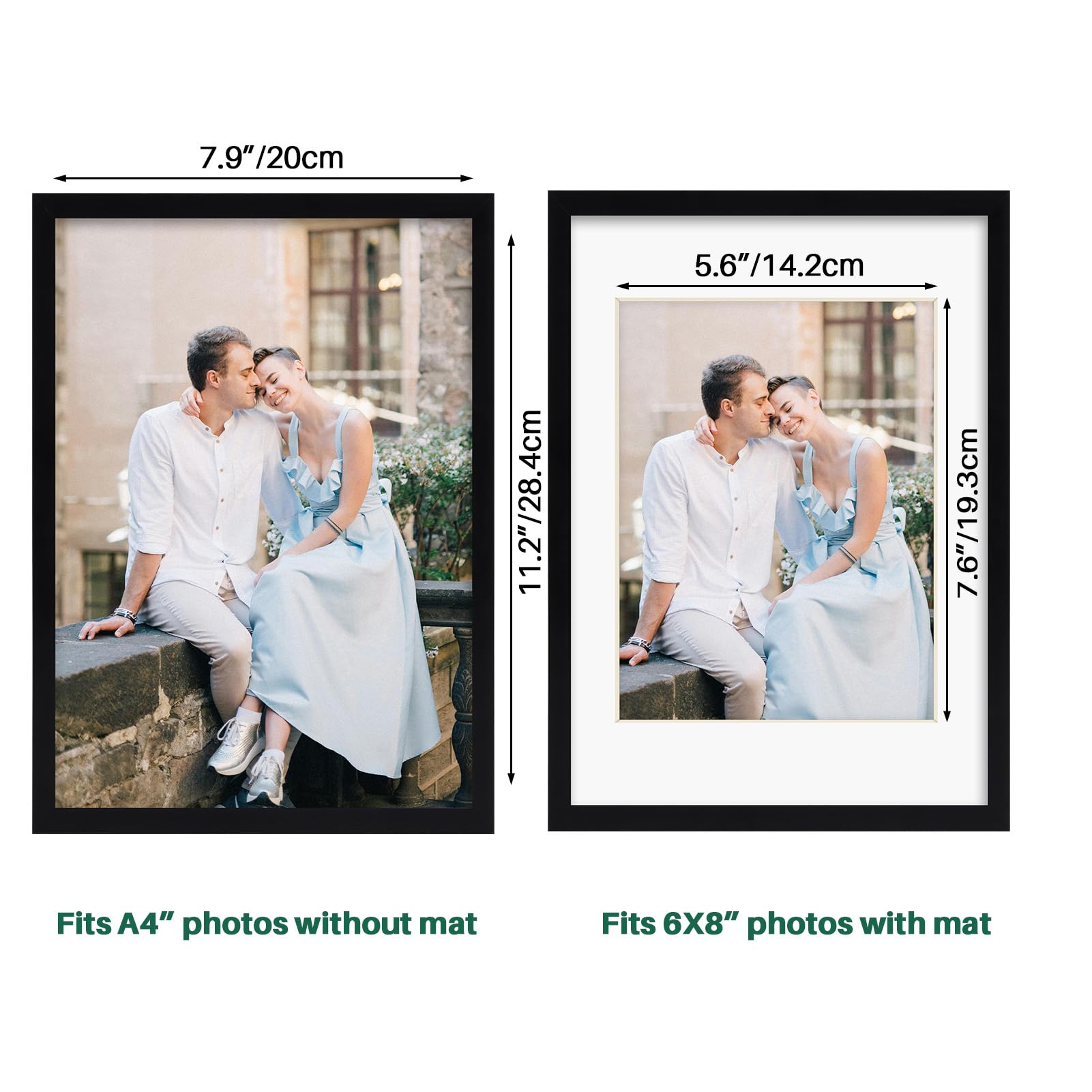 EYMPEU Black A4 Picture Frame, Display Pictures 8x6 with Mat or A4 Without Mat - Image 2