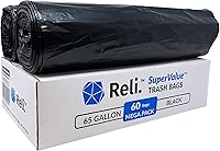 Vista 7 de Reli. SuperValue 65 Gallon Trash Bags 60 Count Made in USA Heavy Duty Black Multi-Use Garbage Bags