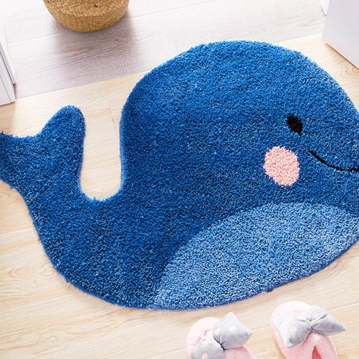Toddmomy Blue Flocking Whale Pattern Door Floor Mat for Bedroom Laundry