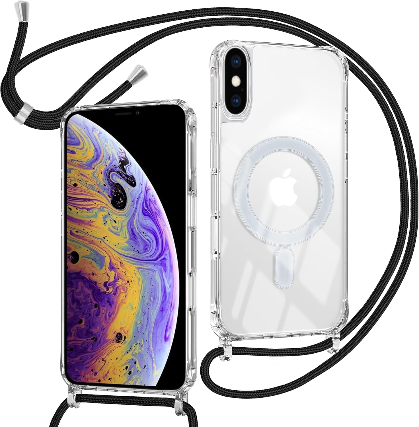 ZYIMOU für iPhone 16 Hülle mit Band, Handyhülle iPhone 16 Pro Handykette Hülle mit Kette Schutzhülle Kordel zum Umhängen Transparent Weich TPU Silikon Bumper