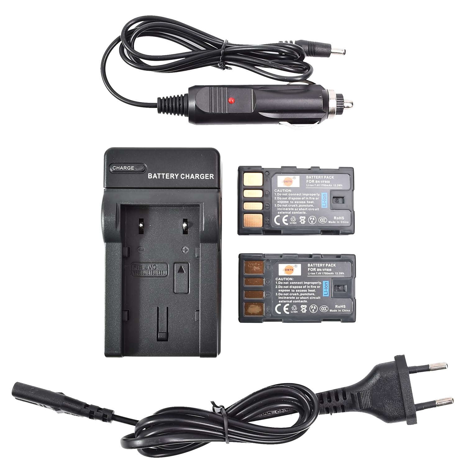 DSTE 2PCS BN-VF808 Batterie et Chargeur Compatible avec JVC BN-VF808U GZ-MG130 GZ-MG131 GZ-MG132 GZ-MG133 GZ-MG134 GZ-MG135 GZ-MG148 GZ-MG150