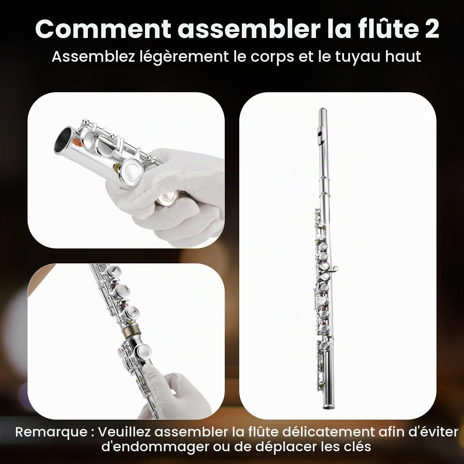 Asmuse Flûte Traversière Ensemble Argent-Nickel Plaqué(e)16 Trous C Key Flûte Instrument de Musique avec Etui de Transport, Chiffon et Gants Propres pour Débutants