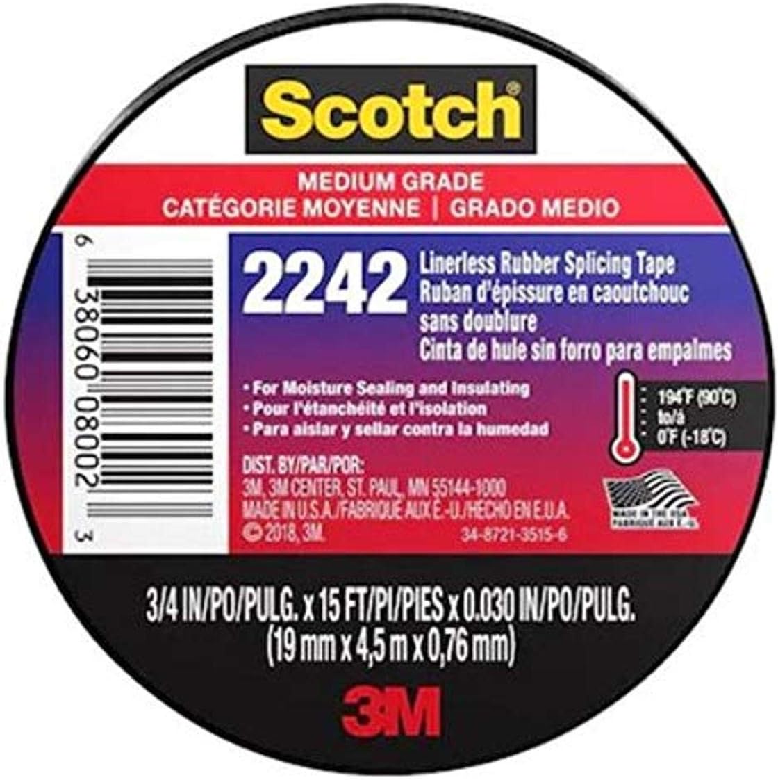 3M Scotch 3/4 in. W x 15 ft. L Black Rubber Electrical Tape