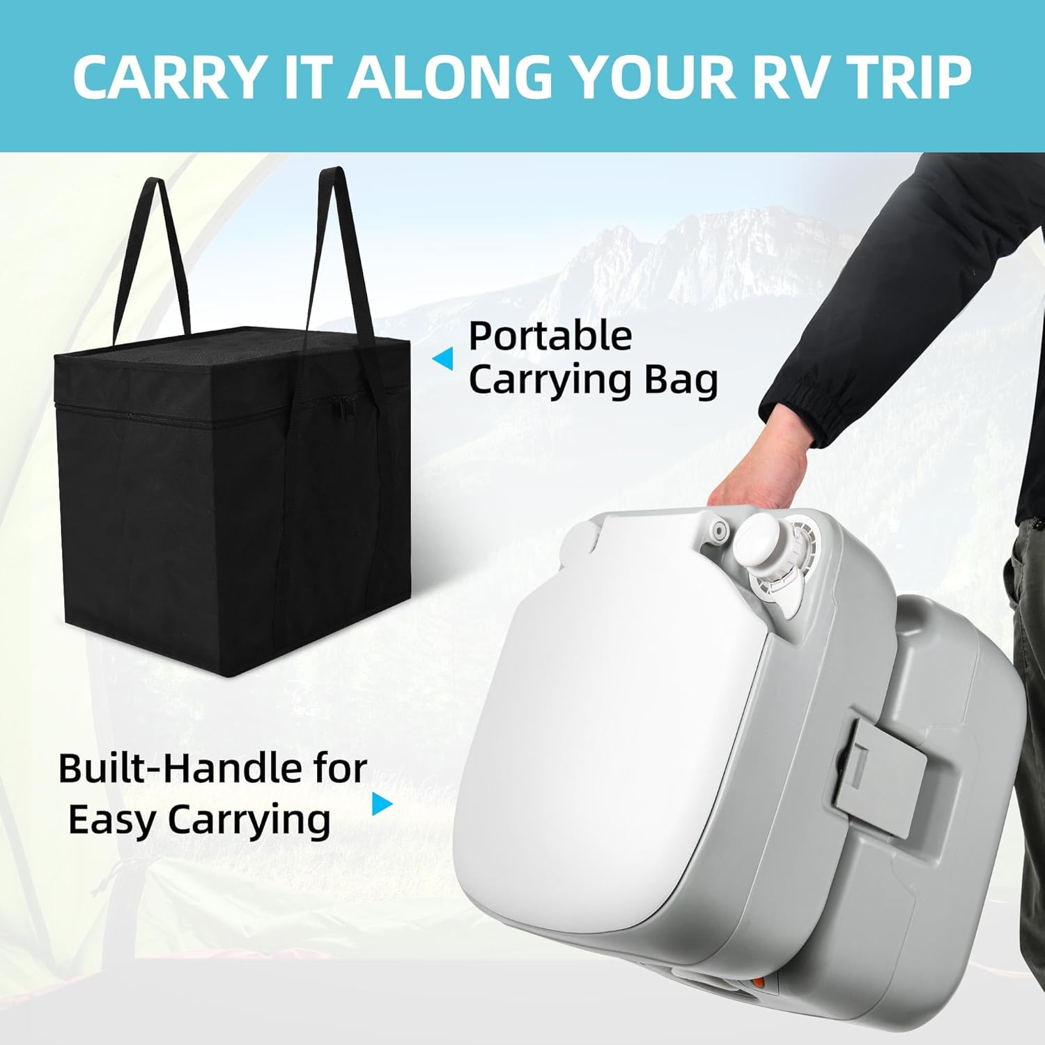 YITAMOTOR Portable Toilet 5.8 Gallon, Camping Porta Potty with Sprayer and Handbag, RV Toilet with Handle Pump, Level Indicator, for Motorhome Travel, Car, Boat, Indoors and Outdoors