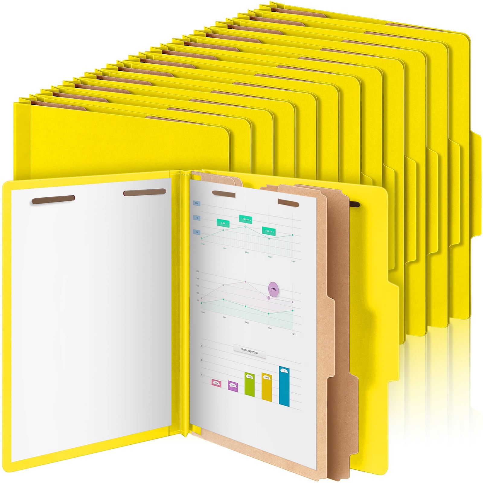 AmazingSpark 100 Pcs 2 Divider Classification Folders Bulk, Yellow
