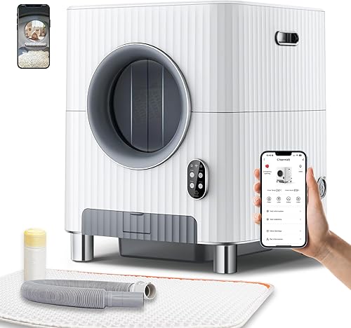 Caja de arena para gatos con puerta de entrada eléctrica, monitor de video, antipellizcos y eliminación de olores para varios gatos