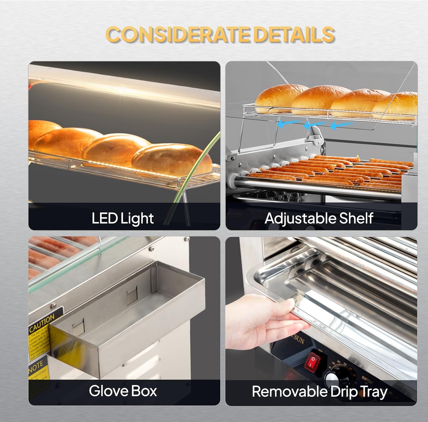 24 Hot Dog 9 Roller 1350W, Hot Dog Roller Grill Cooker Machine w/LED Lighting, Dual Temp Control, Cover, Removable Shelf & Drip Tray for Home Party Commercial ETL Certified