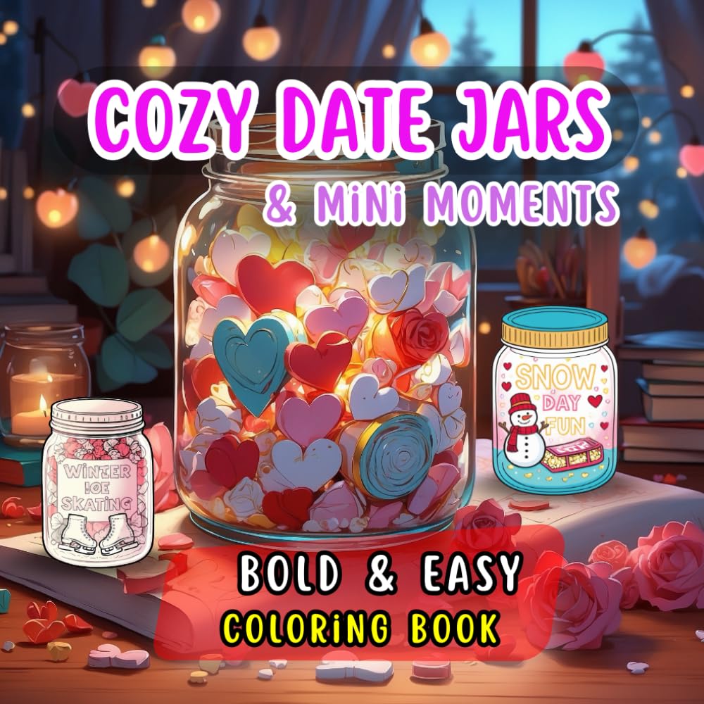 Cozy Date Jars & Mini Moments: Bold and Easy Coloring Book: Cute Valentine Day Date Ideas in Jars for Couples and Adults, Simple and Relaxing Designs (Bold & Easy)
