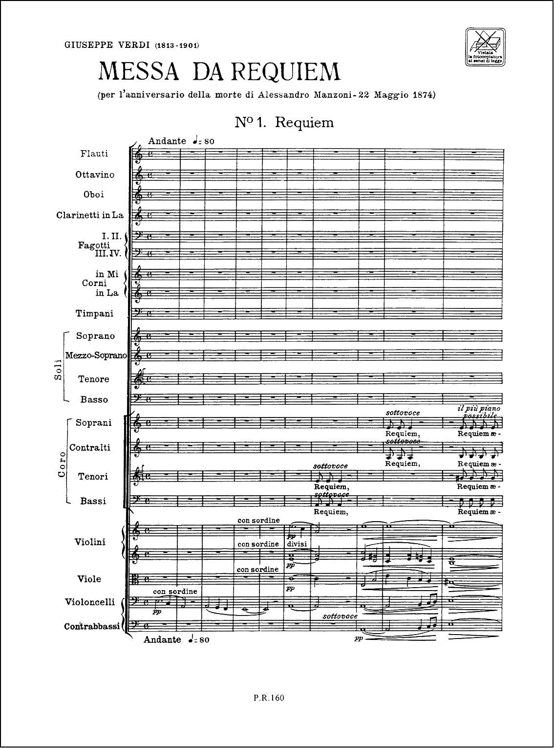 Messa da Requiem - Full Score di Giuseppe Verdi | Partitura Completa per Coro Misto SATB Solisti SATB e Orchestra | Introduzione in Inglese | Per Studio Direzione Prove e Concerto Musicale