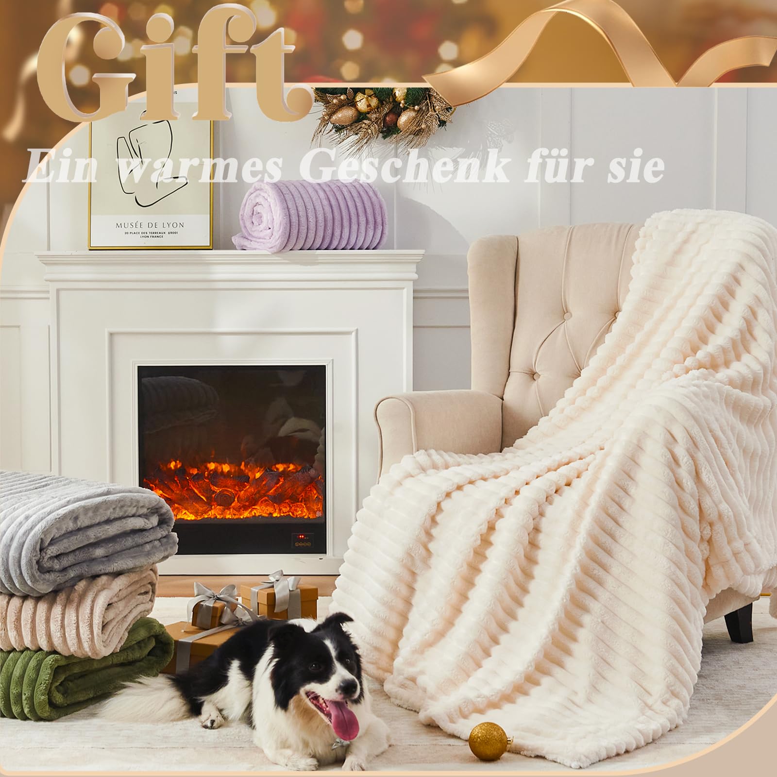 Vielit Sherpa - Manta gruesa y mullida (220 x 240 cm, tamaño XXL, manta de pana extrasuave, manta para sofá o para el salón y el sofá), color beige