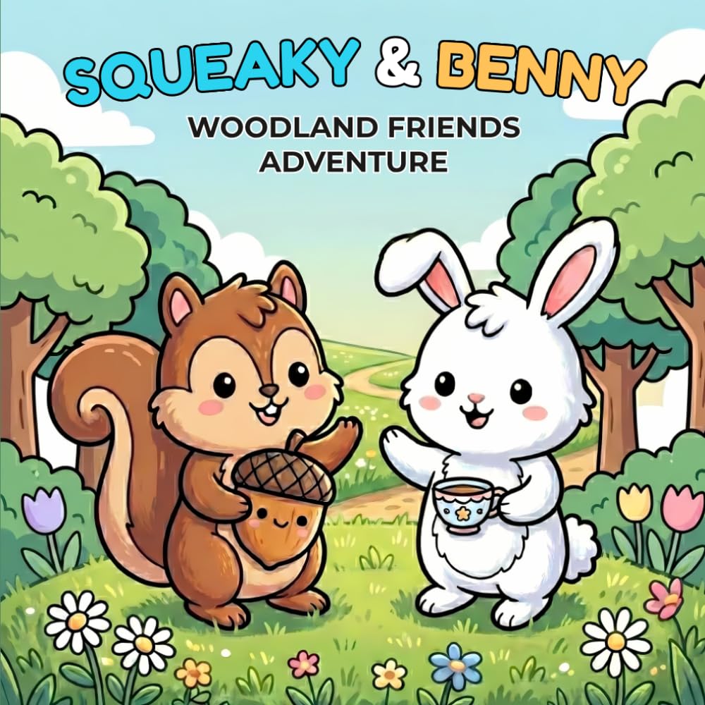 Squeaky & Benny: Woodland Friends Adventure: Bold & Easy Story Coloring Book for Kids Ages 3-6 | Simple Pages, Cute Forest Animals, Tea Party Fun