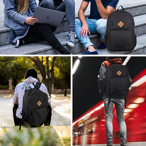 Miniatura 6 de KEOFID Mochila para laptop, mochila de viaje para hombres y mujeres, puerto de carga USB, Negro, 17,3 pulg., Mochilas de mochila