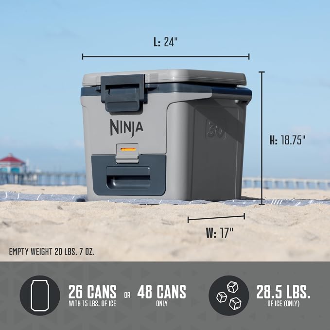 Ninja FB131GY FrostVault 30qt Hard Cooler with Dry Zone, Integrated Fridge-Temp Dry Storage Drawer, Premium Heavy-Duty Insulated Cooler, Keeps Ice for Days, Slate Gray
