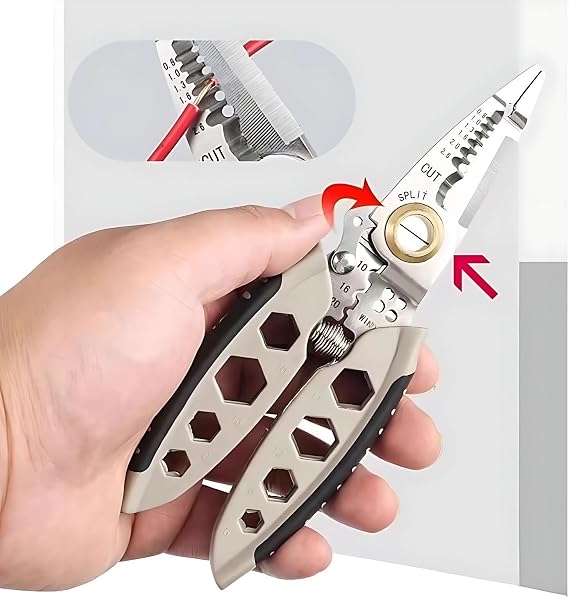 7-Inch Multipurpose Wire Stripper, 2024 New Professional Wire Stripping Tool for Electricians, Self-Adjusting, Stripping, Cutting and Crimping Capabilities, Ideal for Electrical Cables (1 PC)