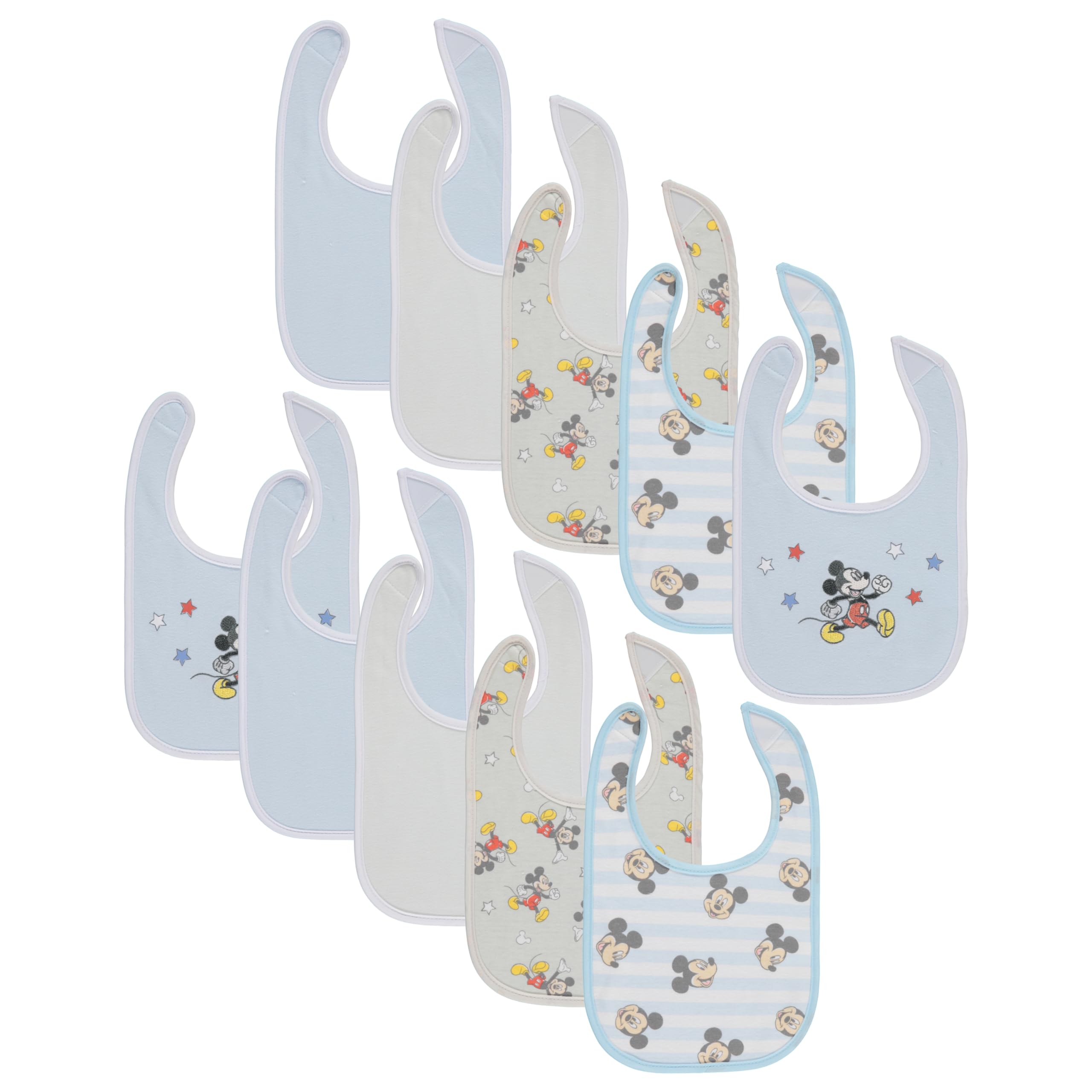 Disney 10-Pack Mickey Mouse Baby Bibs – Ten Soft, Absorbent, and Adjustable Cotton Bibs for Mess Free Meals