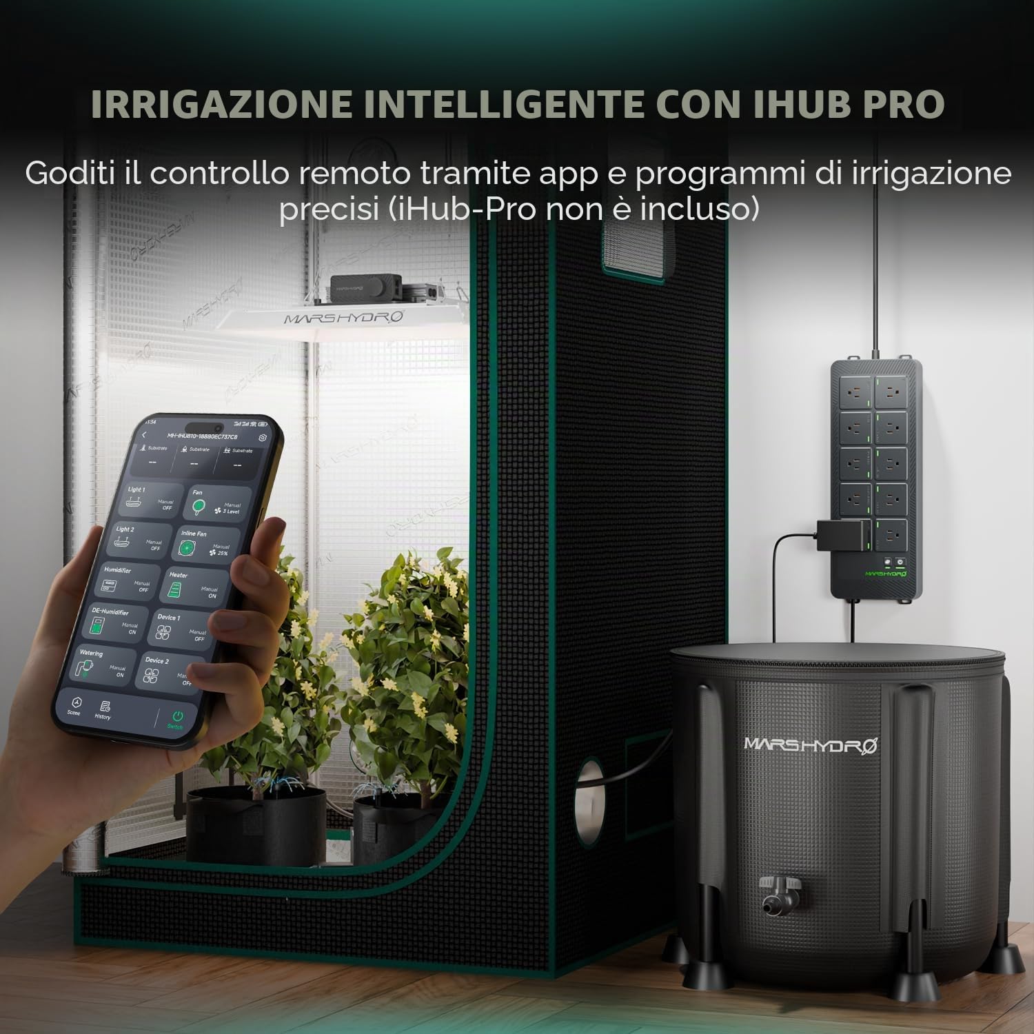 MARS HYDRO 2025 Kit di irrigazione a goccia automatica con secchio pieghevole da 5 l, pompa dell'acqua migliorata 24 W, 8 trasmettitori a goccia