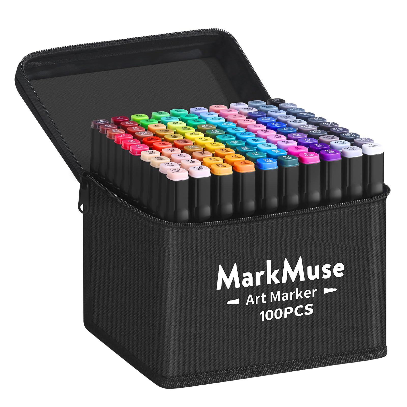 MarkMuse Marcatore 100 Colori, Pennarelli Doppia Punta 2S Asciugatura Rapida, Marker Pennarelli Professionali con Base e Borsa per Adulto Sketch, Colorare, Illustrazioni, Disegnare, Anime
