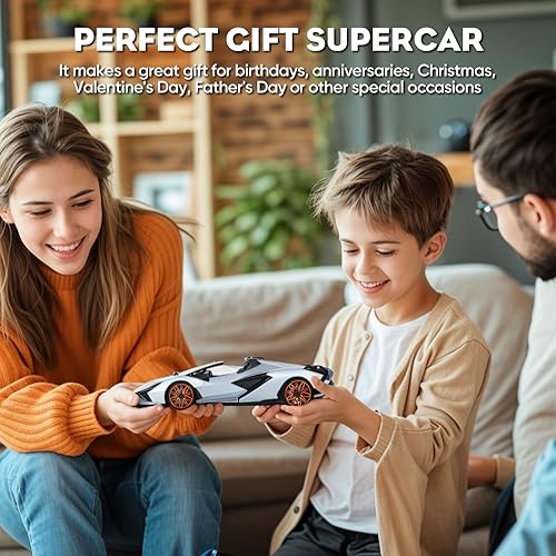 Miniatura 8 de MIEBELY Lamborghini Auto de control remoto, auto de juguete Lambo a escala 116, 7.4 V, 500 mAh, con licencia oficial, 7.5 mih, autos RC con luz LED