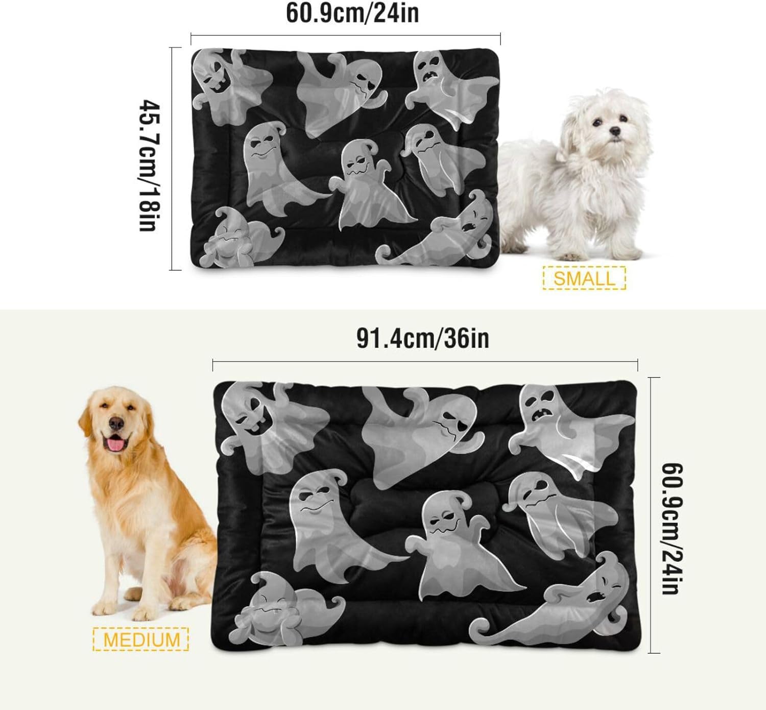 review Halloween Ghost Crate Pet Bed, Portable Washable Dog Cat Mat, Soft Comfortable Pet Mattress with Non-Slip Bottom for Dogs Cats Sleeping, 24 x 18 Inch