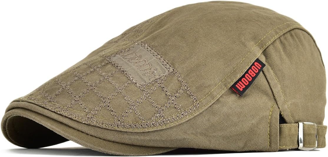 VOBOOM Men Cotton Adjustable Newsboy Beret Ivy Cap Cabbie Flat Hat
