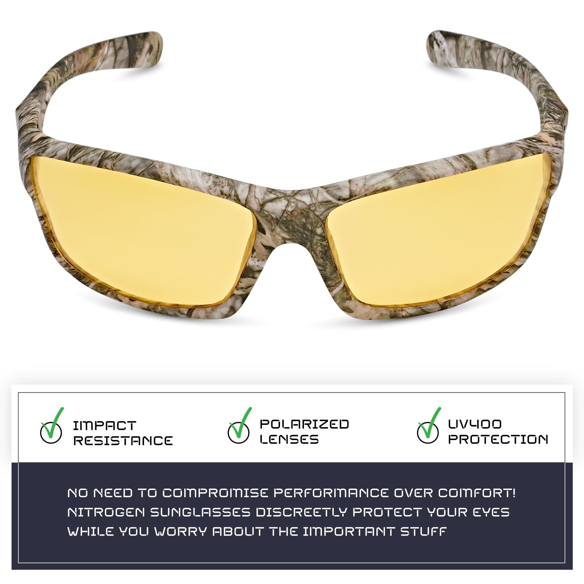 Nitrogen Gafas de sol deportivas polarizadas para hombre y mujer, protección UV400, camuflaje mate, conducción nocturna amarilla, talla única