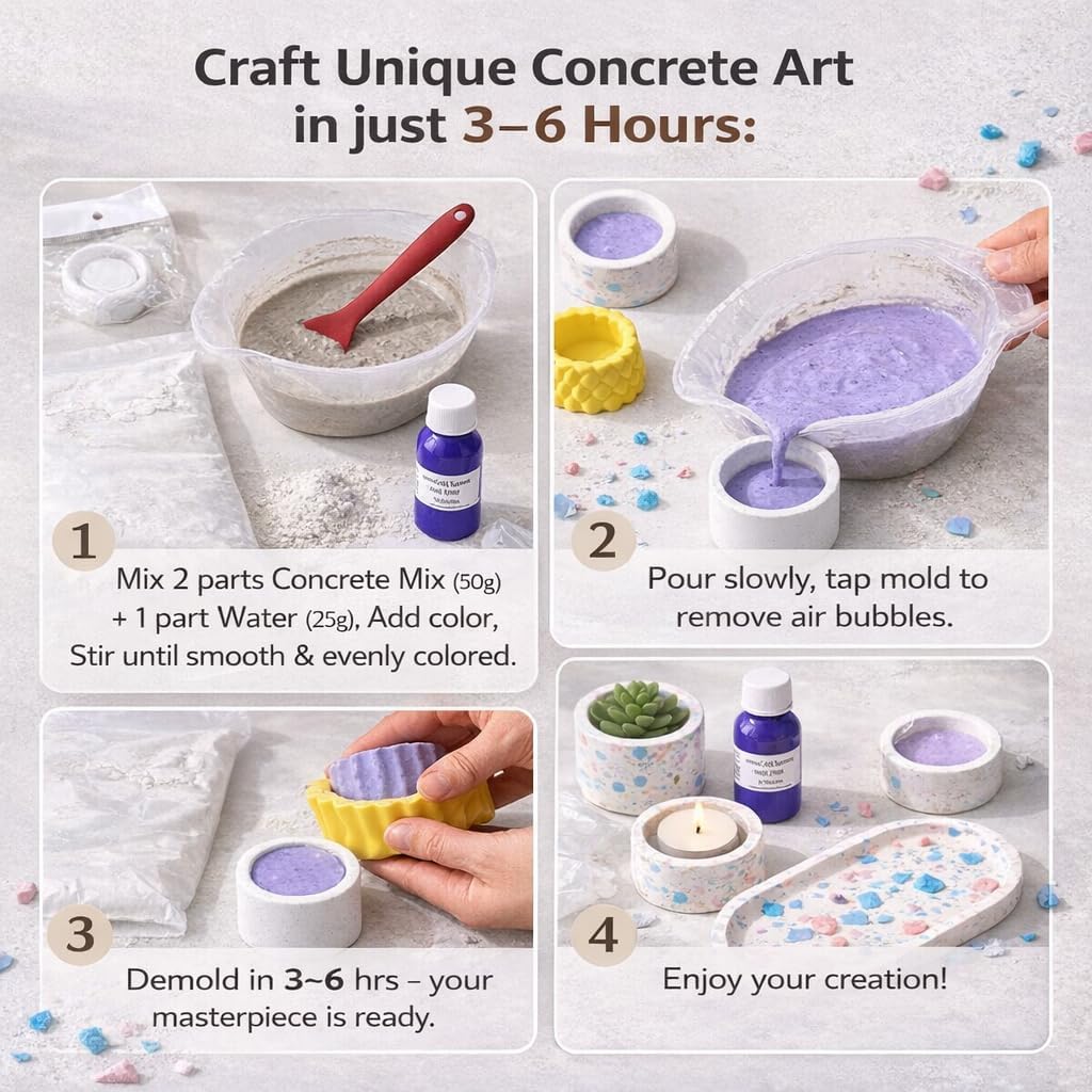 JECOLOP Terra Art Concrete Making Kit, DIY Terrazzo Art Kit for Home Décor, Planters, Trays & Candle Holders | Beginner Friendly Craft Kit (Kit 02) 1