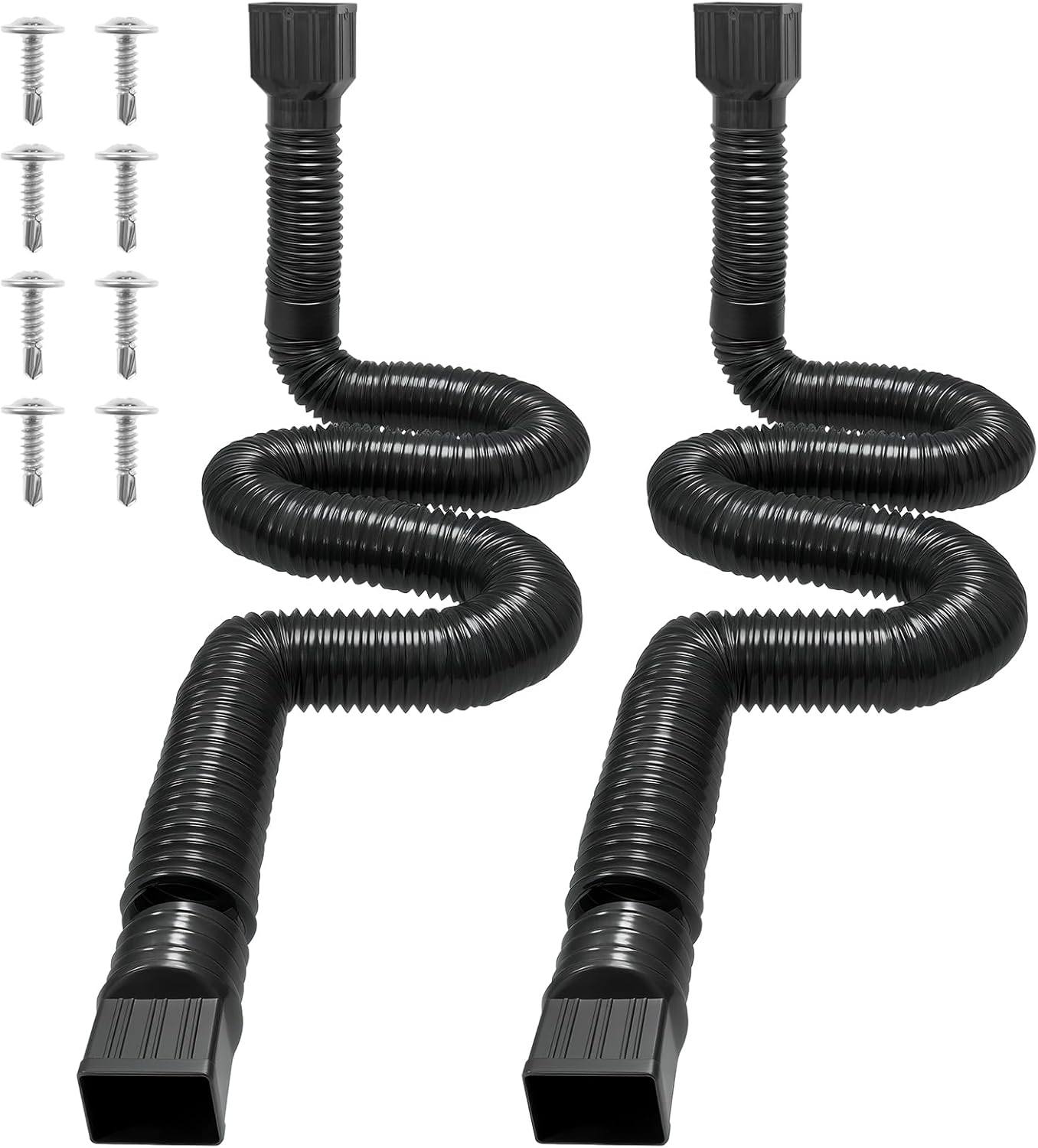 2PCS 11.5ft Gutter Downspout Extensions Flexible Drain Downspout Extender Gutter Connector Rainwater Drainage Expandable up to 11.5ft (Black)