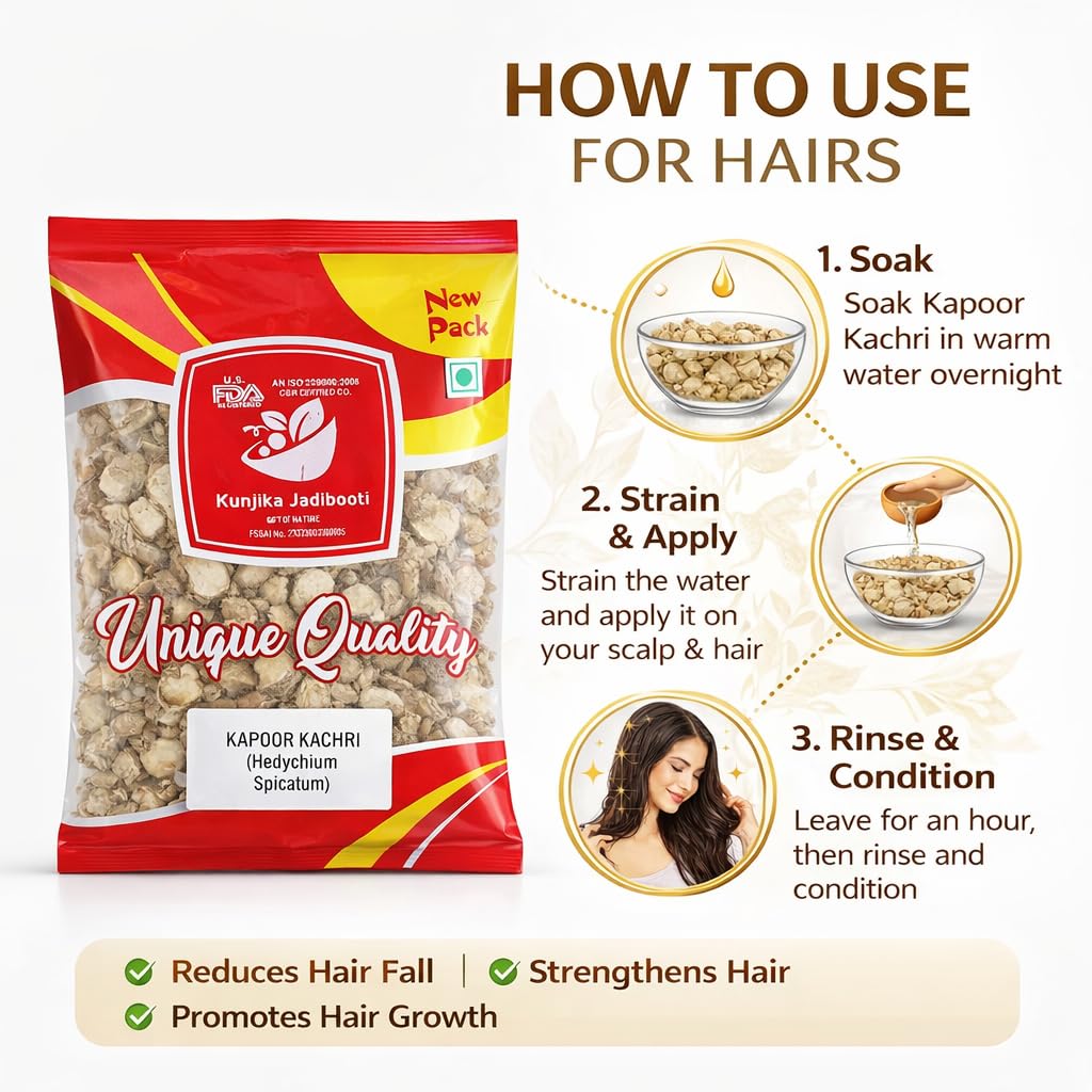 Kunjika Jadibooti Kunjika Jadibooti Kapoor Kachri Whole | Kapur Kachri Root (Hedychium Spicatum) | 100% Natural & Pure Ayurvedic Herb | Aromatic Dried Roots for Hair Care & Herbal Use - 100 gm — Amazon image 5