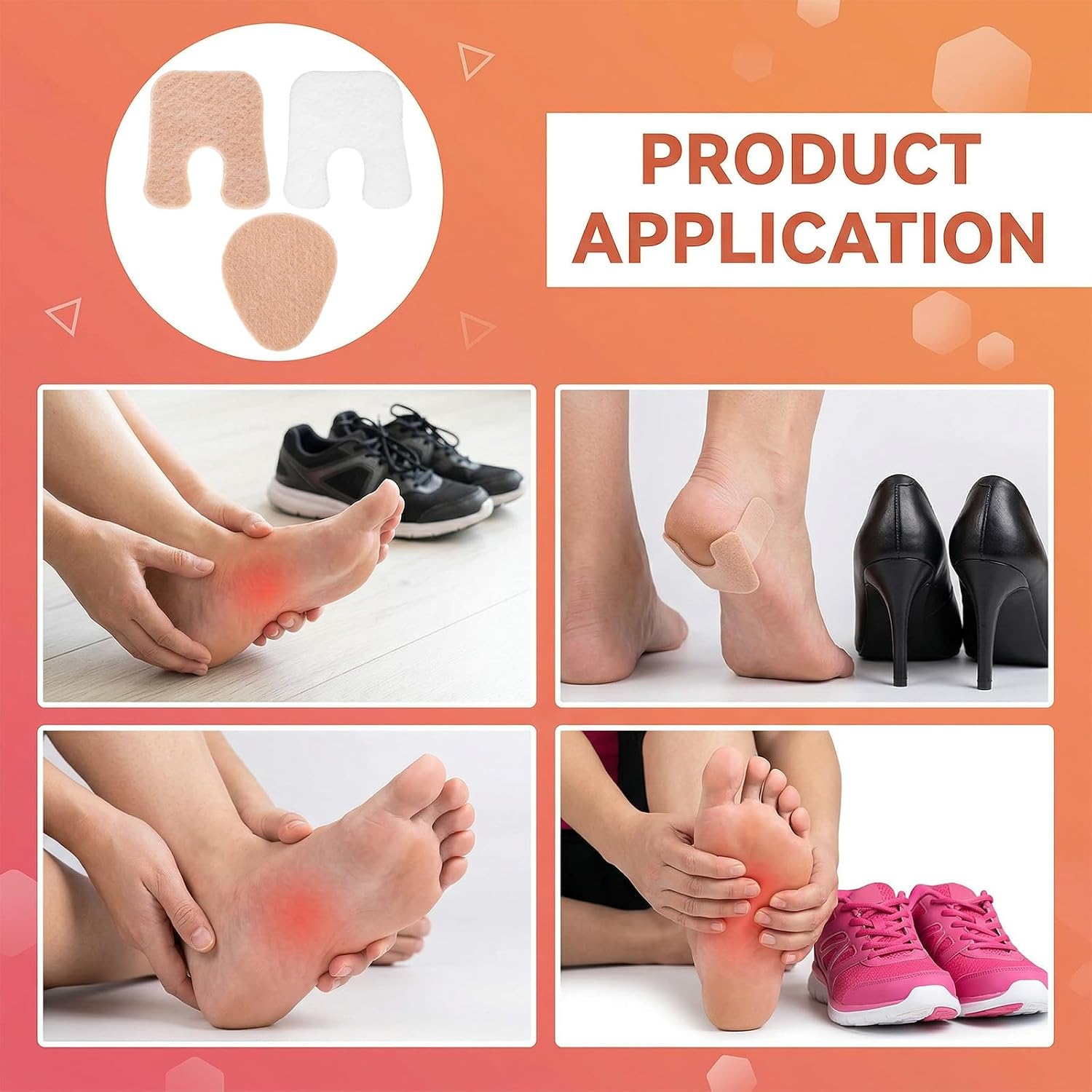18 PCS Felt Metatarsal Pads, U-Shaped Foot Cushions, Protective Metatarsal Foot Pads for Women, Self-Adhesive Pad for Barefoot, Comfort Felt Forefoot Support for Calluses Heels(White & Skin)