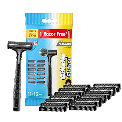 Gillette Guard Shaving Razor for Men (1 Razor with 12 blades) | Super Value Pack with upto 1 year of shaving | Safety co