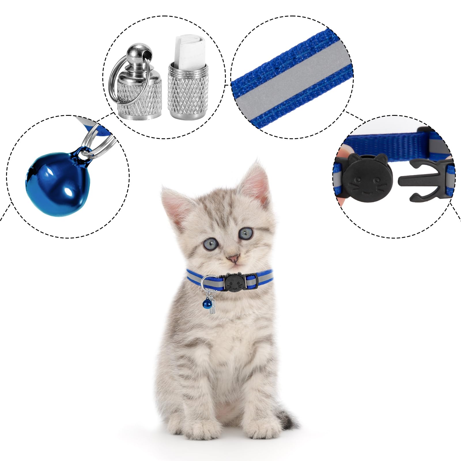 Collares Reflectantes Para Gato Con Cascabel - Pack De 2 | Estrellas Y Luna | Hebilla De Seguridad