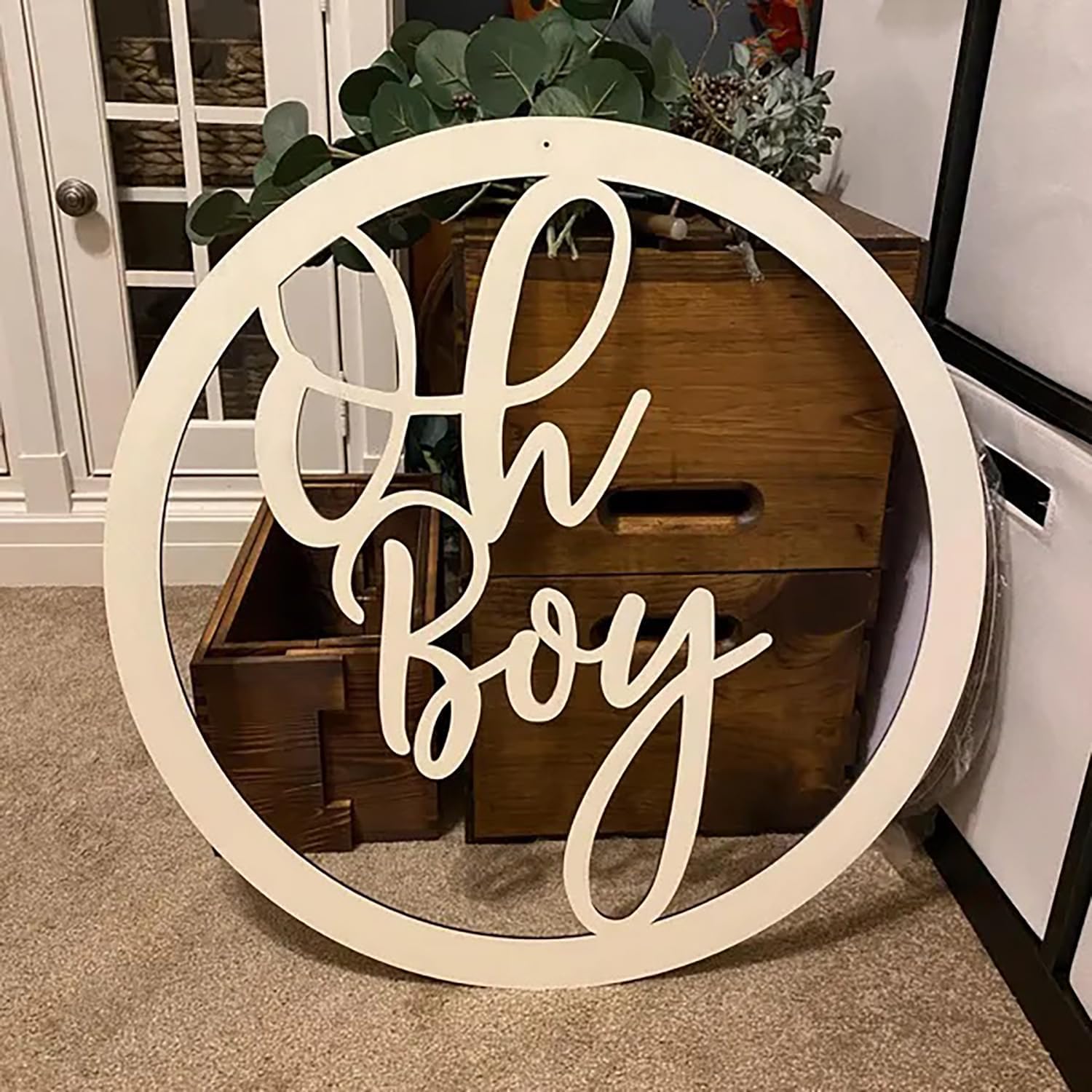 Wooden Oh Boy Sign,Baby Shower Wall Decor,Pregnancy Announcement Decor for Backdrop Display,Gender Reveal Party,Nursery Decor(12×12in)