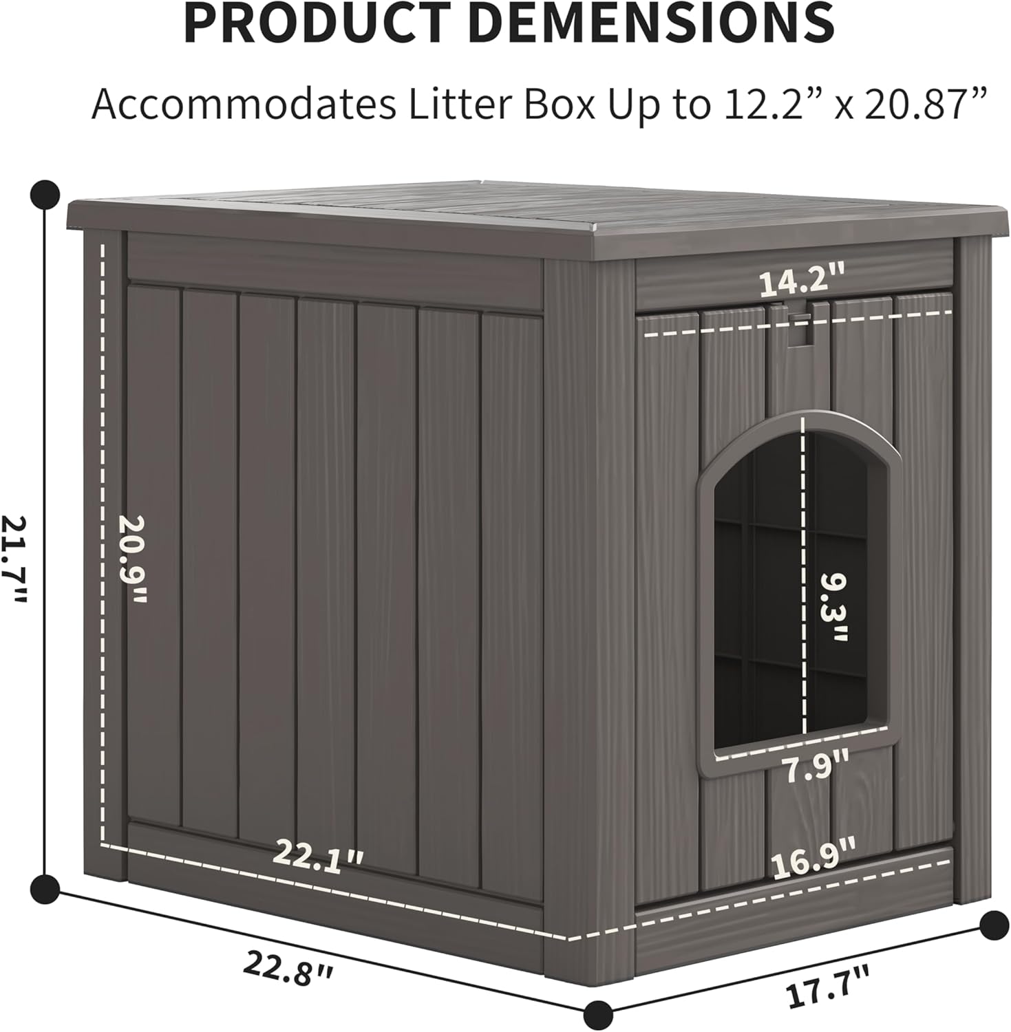 Cat Litter Box Enclosure, Plastic Hidden Litter Box Side Table with Openable Front Door, Waterproof & Weatherproof Cat House for Indoor & Outdoor Use (Gray)