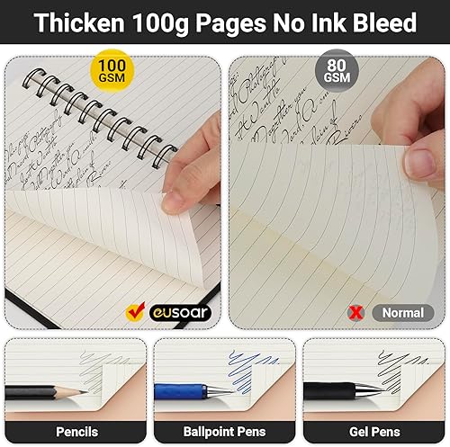 Miniatura 10 de EUSOAR Cuaderno de diario, 3 paquetes A5 de 5.5 x 8.3 pulgadas, 160 páginas80 hojas, tapa dura gruesa encuadernada en espiral, papel rayado