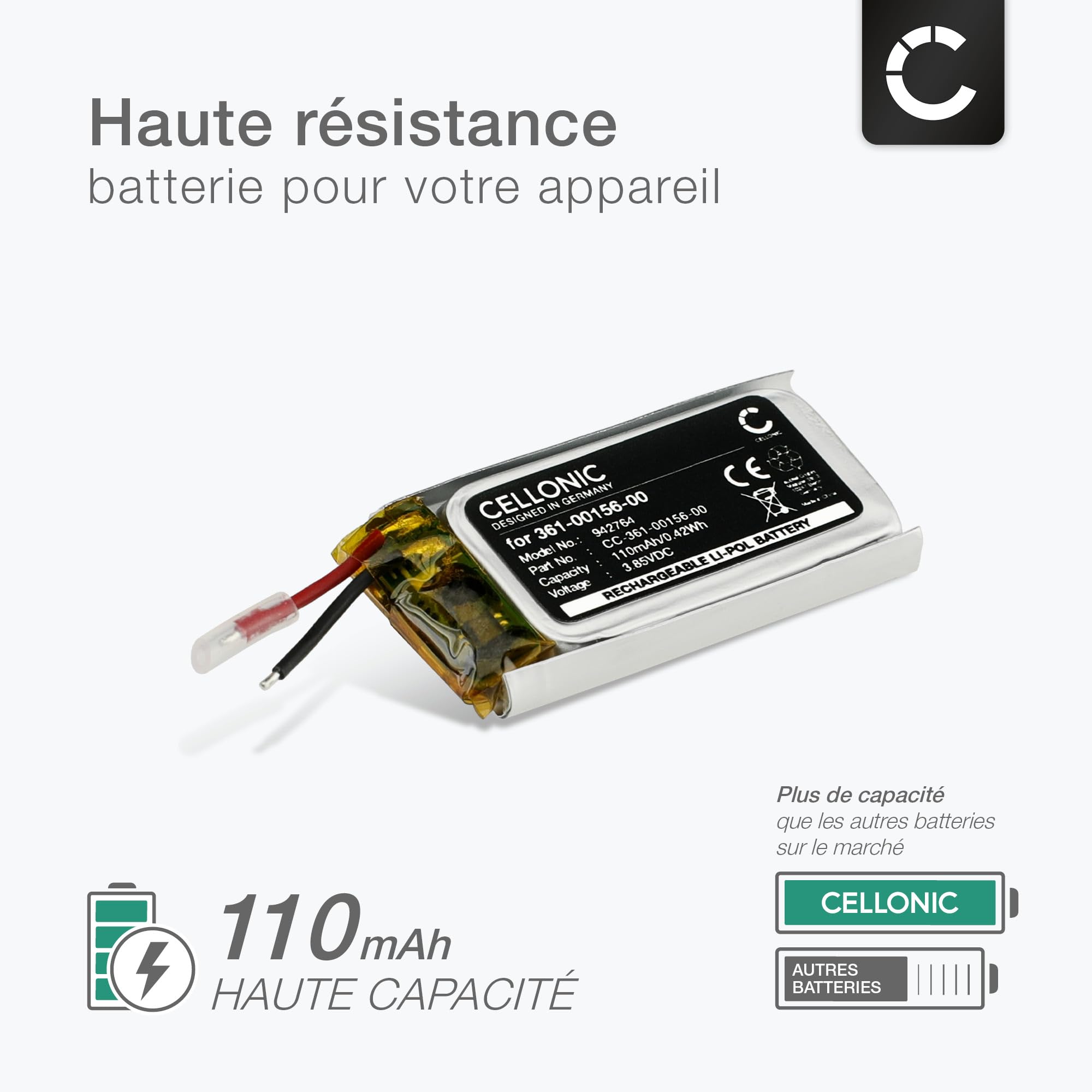 CELLONIC, Batterie Pour Montre Intelligente Et Bracelet De Fitness Compatible Avec Garmin Vivosmart 5 (110mAh, 3.85V) Batterie De Remplacement