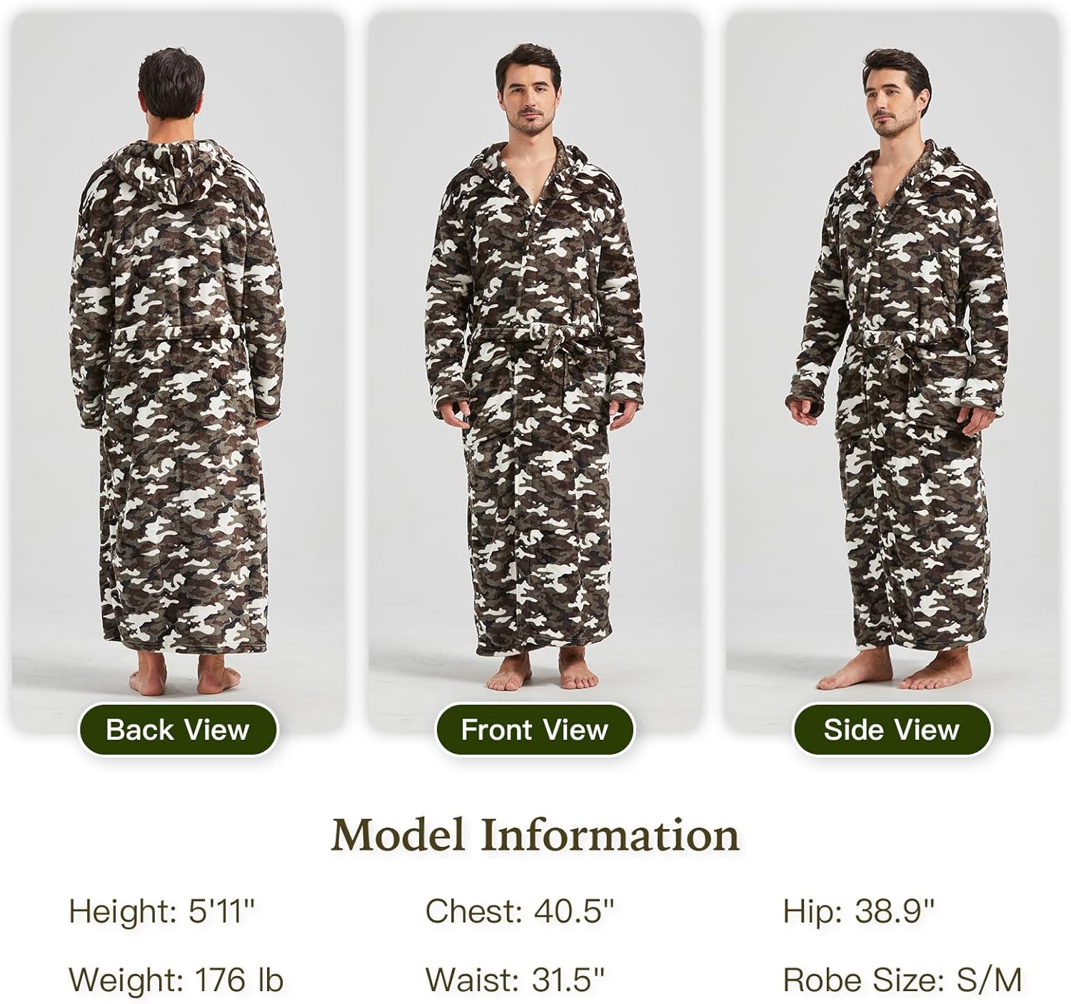 FashGudim Mens Robes Big and Tall with Hood Two-Tone Flannel Fleece Contrast Bathrobe Full Length Plush Long Robe House Coat - Image 5