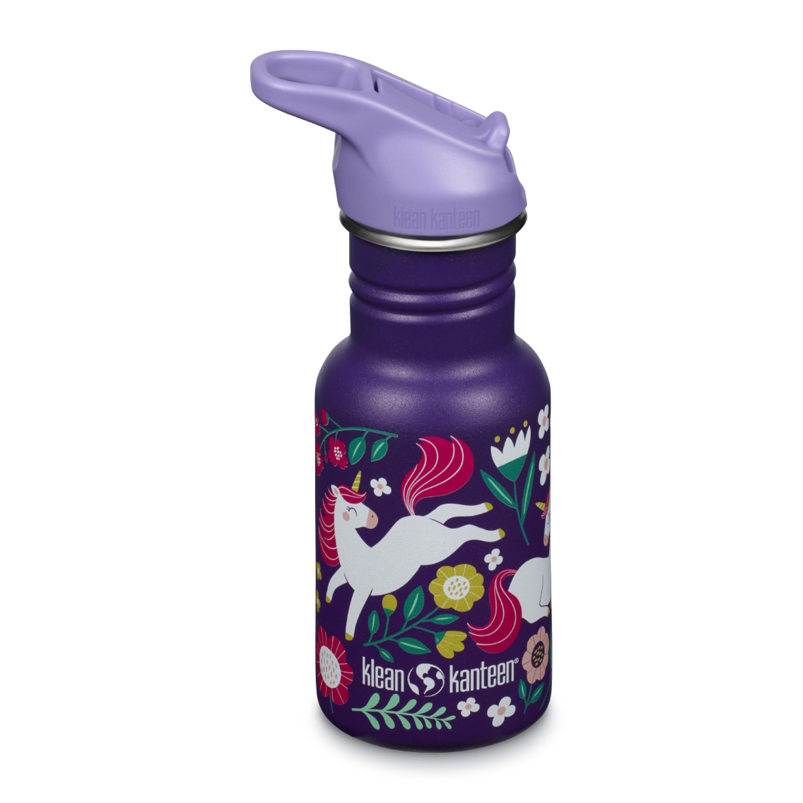 Rackhams Purple 355Ml Classic Kid's Water Bottle With Flip Seal Sport Cap - Leaping Unicorns