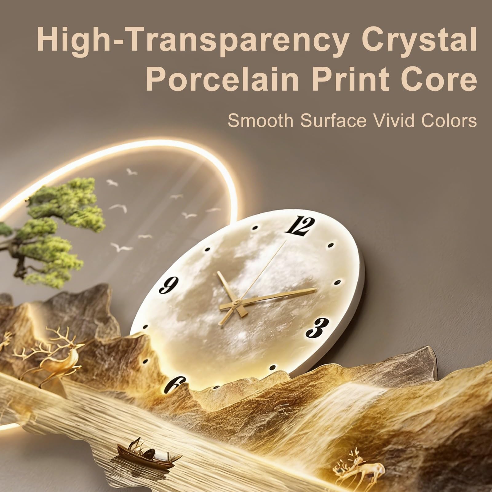 3D Led Orologio Decorazione Murale, Materiale In Porcellana Cristallina, Design Dell'illuminazione Senza Cornice, Kunstvolle Wandgestaltung, Adatto Al Soggiorno(Brown1,150x50cm/59x19.7'')