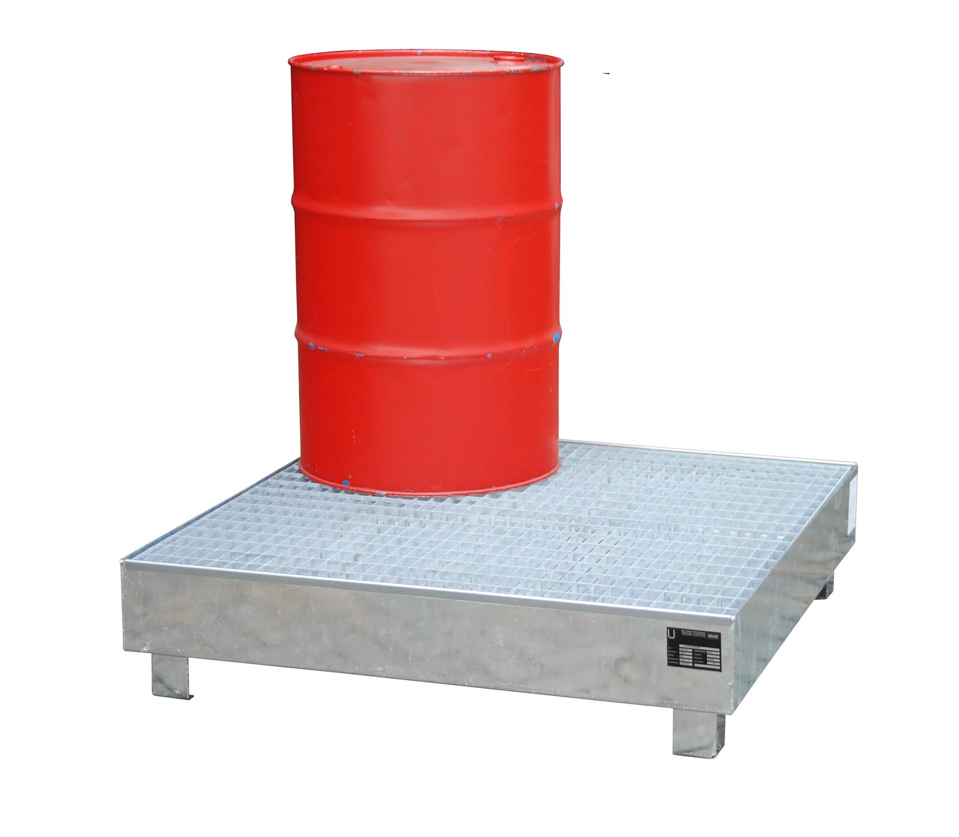 Vasca di raccolta zincata con griglia, barili di stoccaggio Max 4 x 200 L