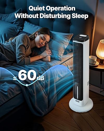 Miniatura 2 de VEVOR Enfriador de aire evaporativo, ventiladores de pie que soplan aire frío, ventilador de torre oscilante remoto de 70 de 23.3 piess con 4 modos