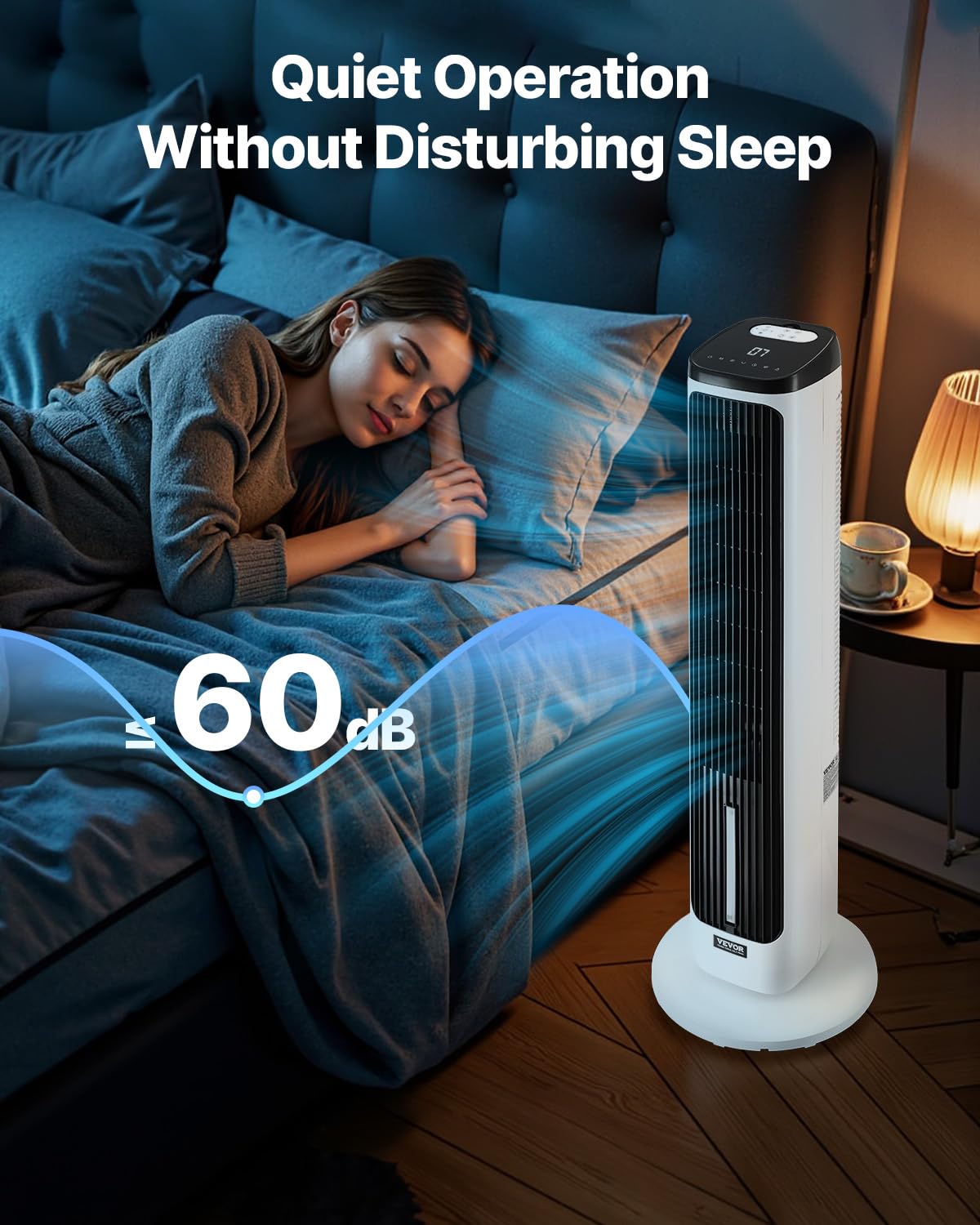 VEVOR Ventilateur Colonne, 1017 mm, Ventilateur Tour Sol Oscillant 70° Silencieux Portable, 7 m/s, Vitesses Réglables, avec Minuterie 24 h, Télécommande, Refroidissement pour Chambre, Bureau, Maison