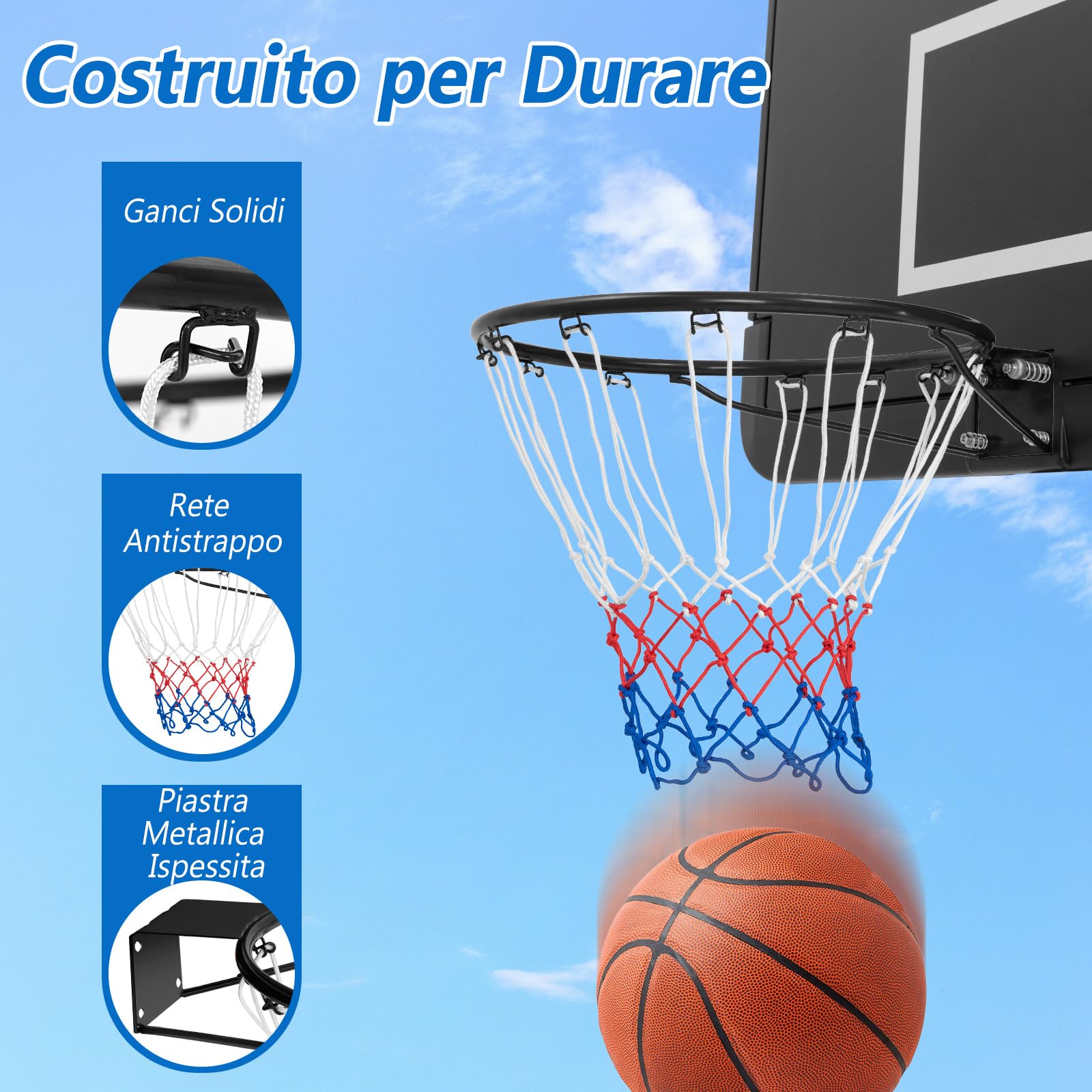 COSTWAY Canestro da Basket a Parete, Anello da Pallacanestro da Muro per Bambini e Adulti con Rete Antipioggia, Cerchio Universale da Basket per Interni ed Esterni