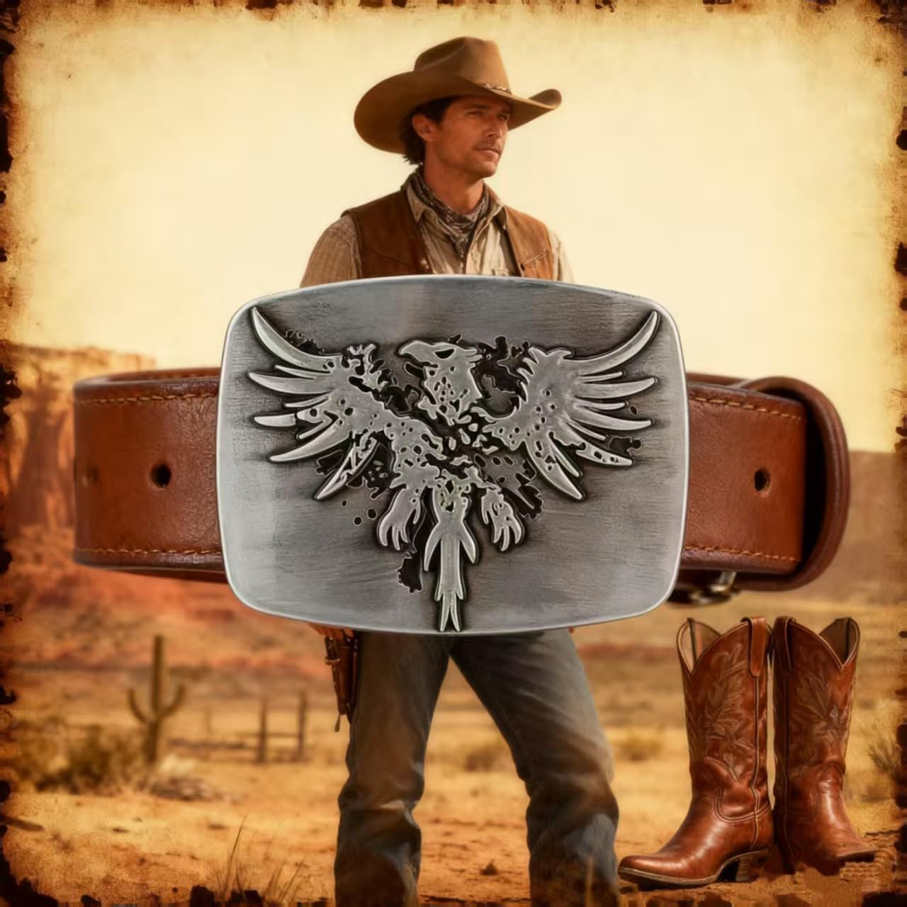 3D Embossed Eagle Wing Belt Buckle for Men – Western Cowboy Style Metal Buckle, Vintage Biker Accessory - Image 3