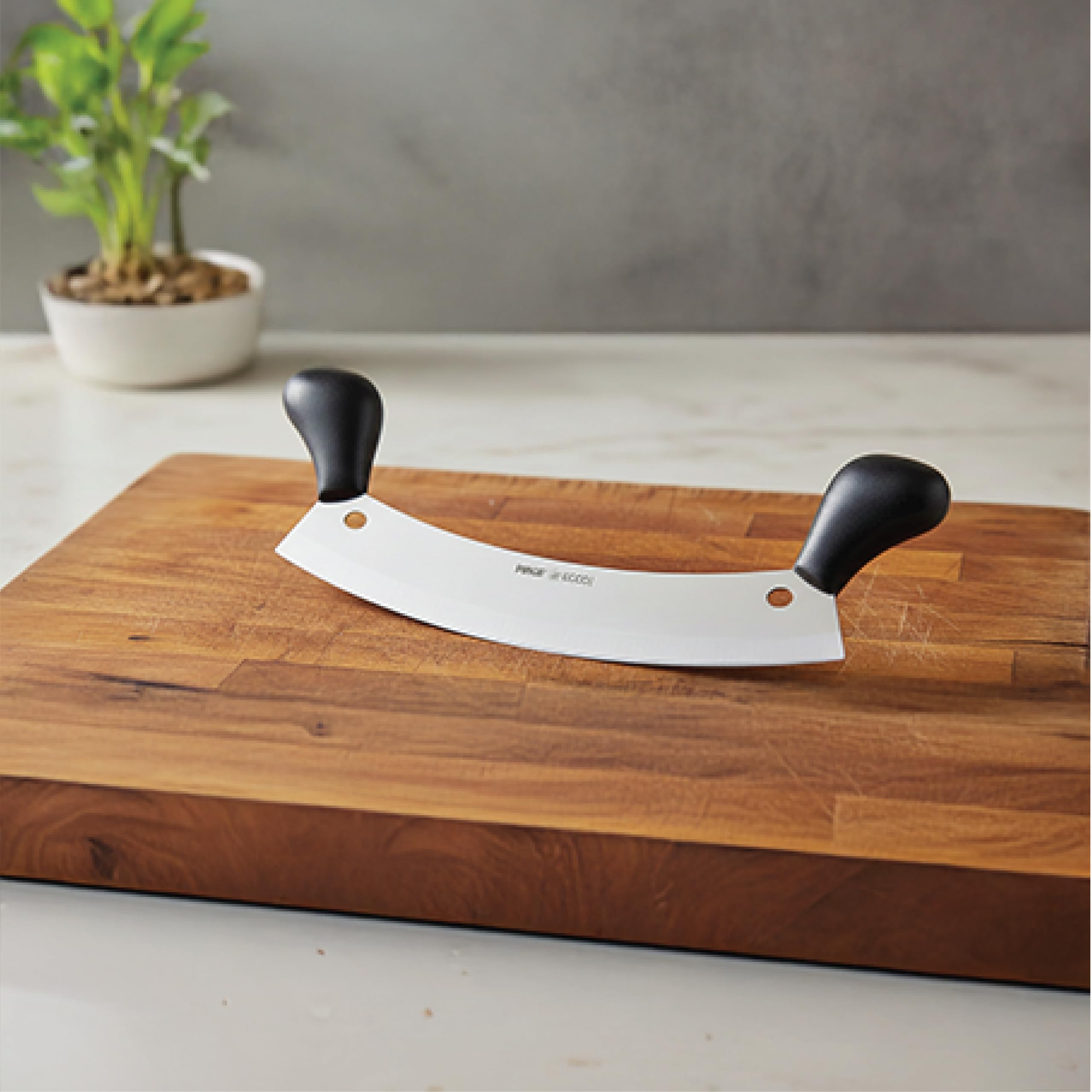 Pirge Ecco Wiegemesser für Fleisch 35 cm Einschneidig Kräutermesser Pizzaschneider - Fleischermesser - Edelstahl Profi Küchenmesser Pizzamesser - Ergonomisches Kunststoff Griffdesign