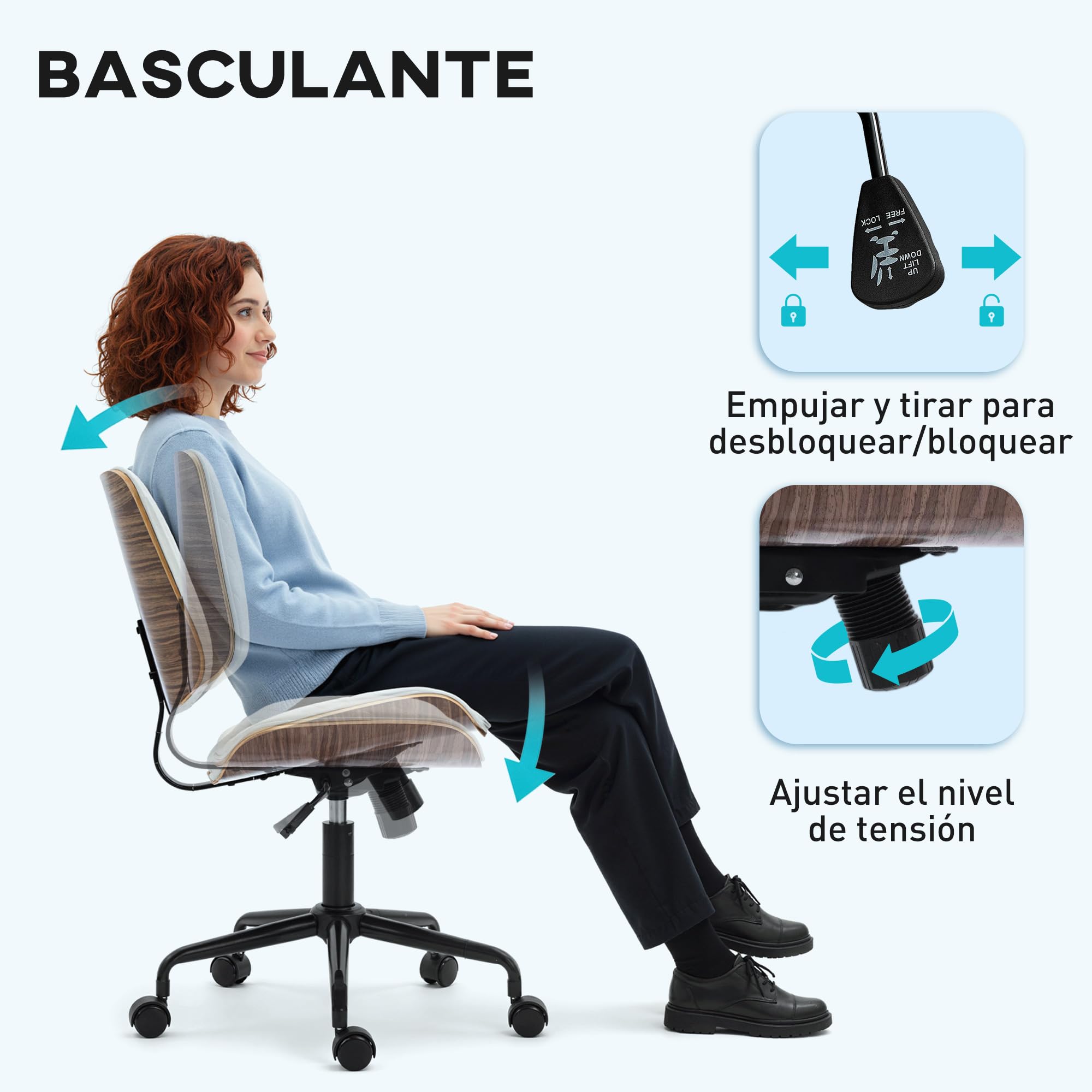 HOMCOM Silla de Escritorio sin Brazos Silla de Oficina Giratoria Blanco