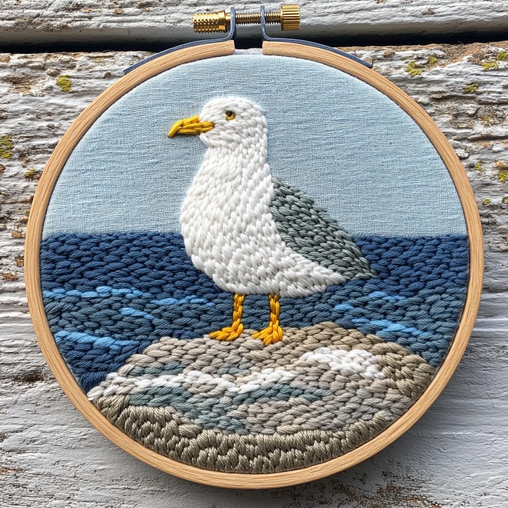 Punch Needle kit for Beginners, Seabird on Rock Design, Punch Stitching kit for Adults, Needle Punch Kits for Adults, Coastal Embroidery kit