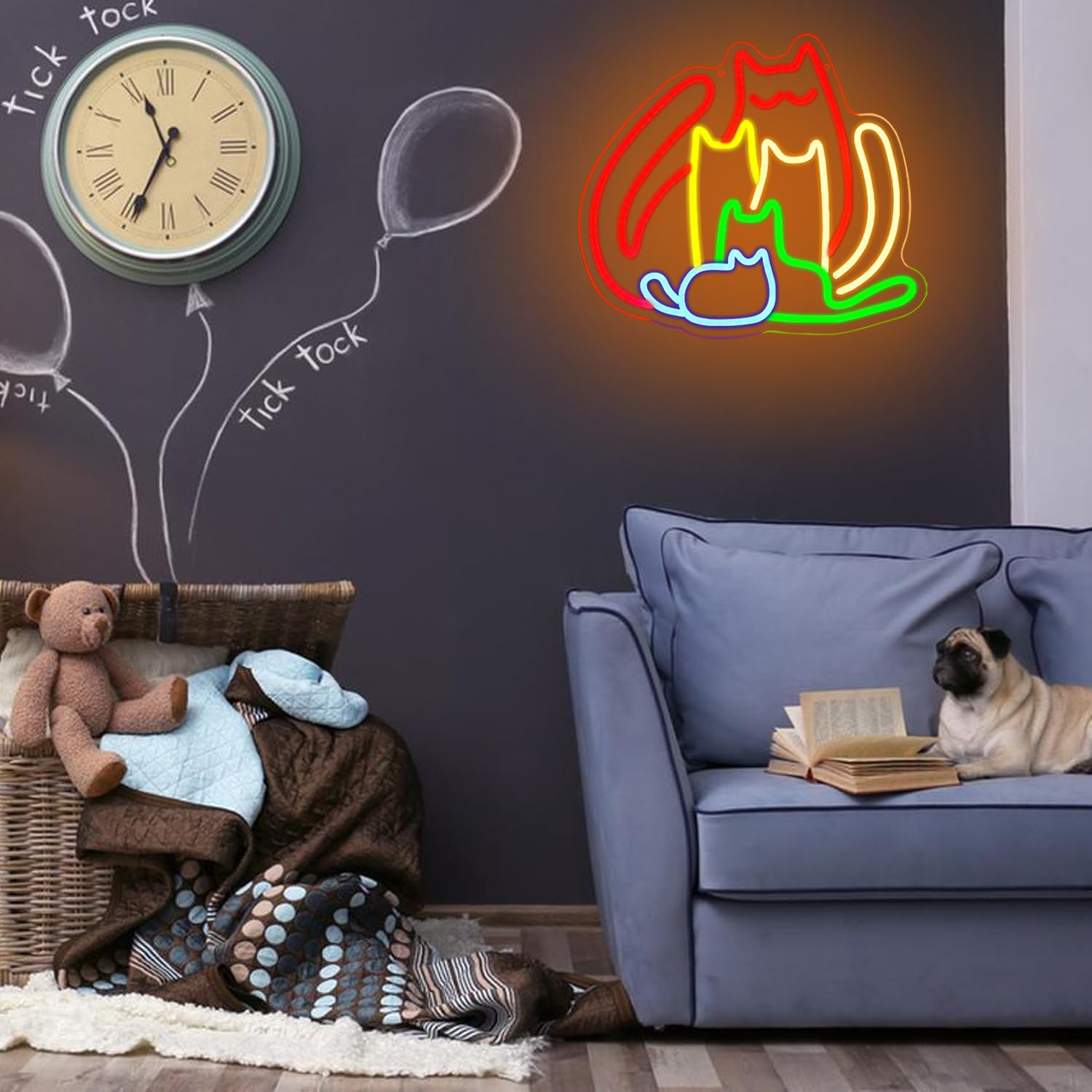 Bunte Katzen Neon Schild Rainbow Cat LED Schild Tierform Leuchtreklame Dimmbare Leuchtschild mit Tiermotiv für Schlafzimmer Männerhöhle Hausparty Wohnkultur