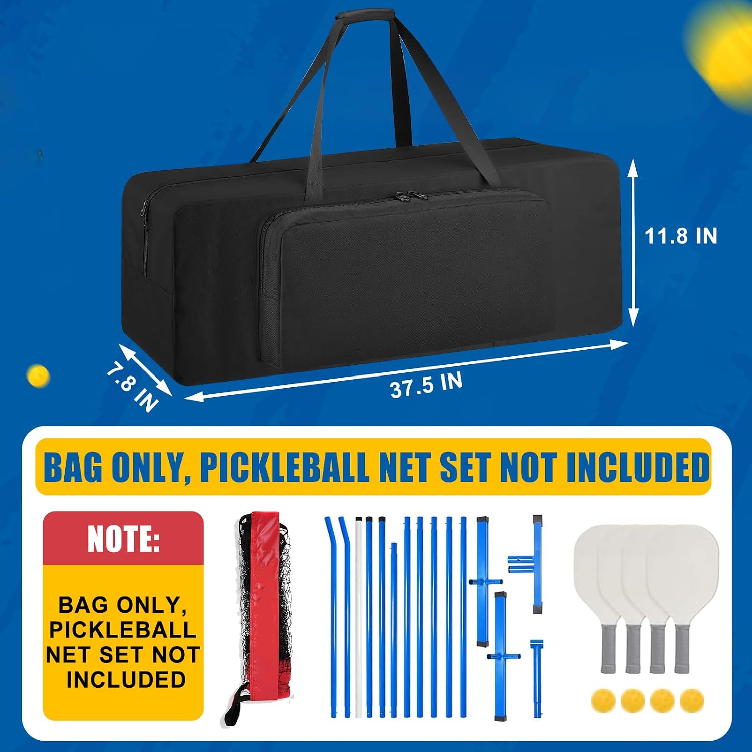 Pickleball Net Set Carrying Bag, Suitable For Badminton Golf Net Storage | Thick Fabric & Front Pocket,Heavy-Duty Water-Resistant | With Sturdy Handle | For Ball Training Nets Replacement Bag, Black